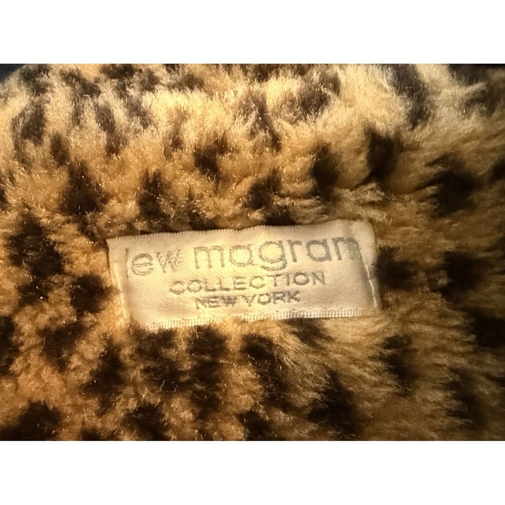 VINTAGE 70s Denim Jacket Lew Magram Cheetah Print Faux Fur Trim Collared Size L - Picture 5 of 8